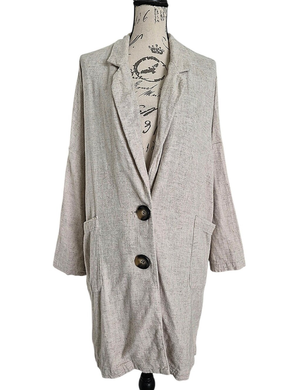 Zara Oversized Beige Linen Blend Blazer Relaxed Jacket XL Lagenlook Scandi